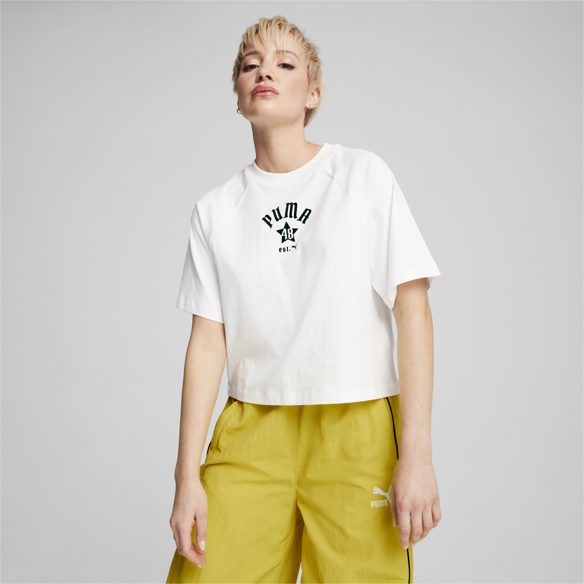 Puma ქალის მაისური CLASSICS PLAY.PARIS. Relaxed Tee PUMA Wh