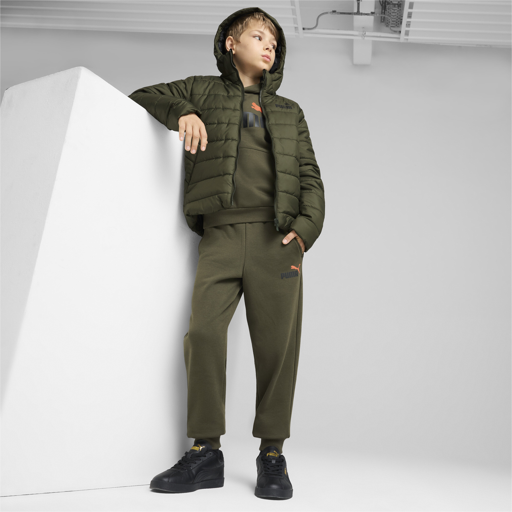 Puma ბავშვის ბოტასი ESS Hooded Padded Jacket Dark Olive