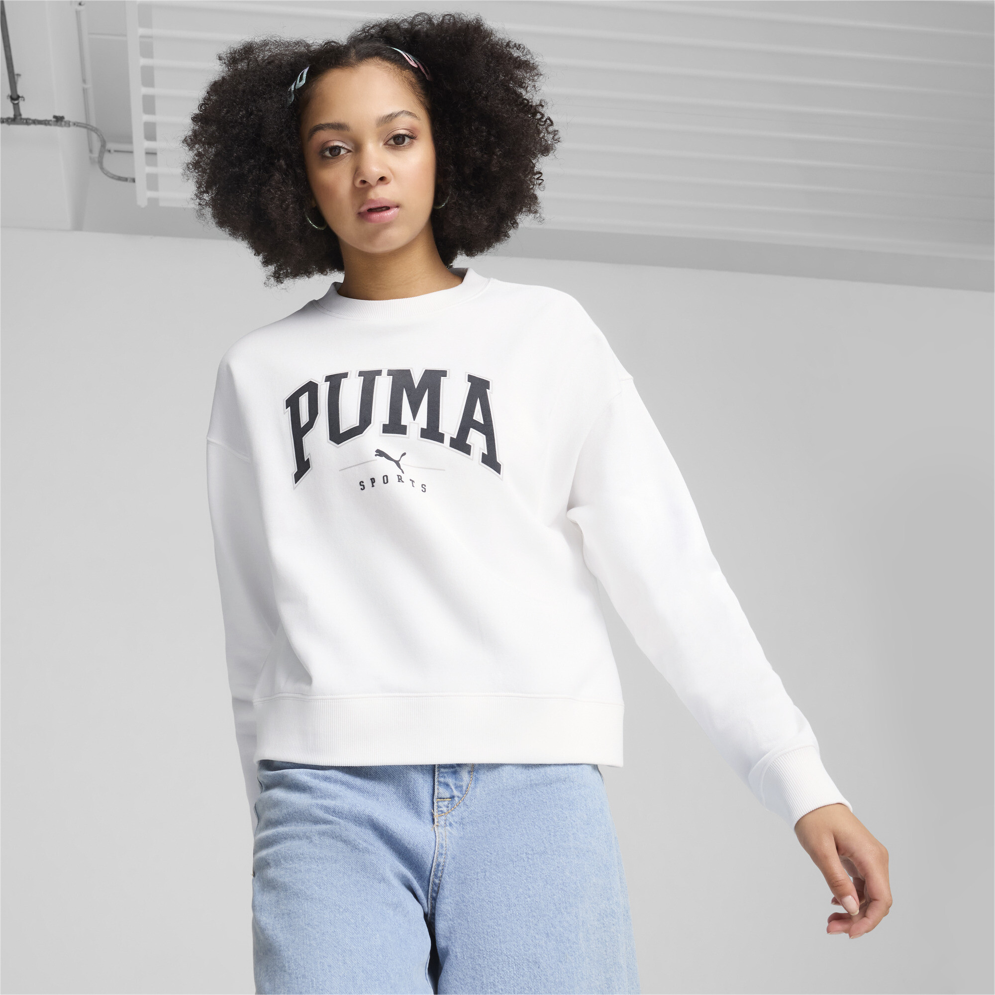 Puma ქალის ჯემპრი PUMA SQUAD Crew FL PUMA White