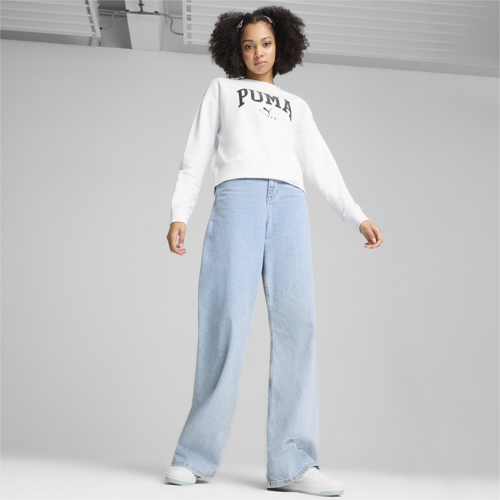 Puma ქალის ჯემპრი PUMA SQUAD Crew FL PUMA White