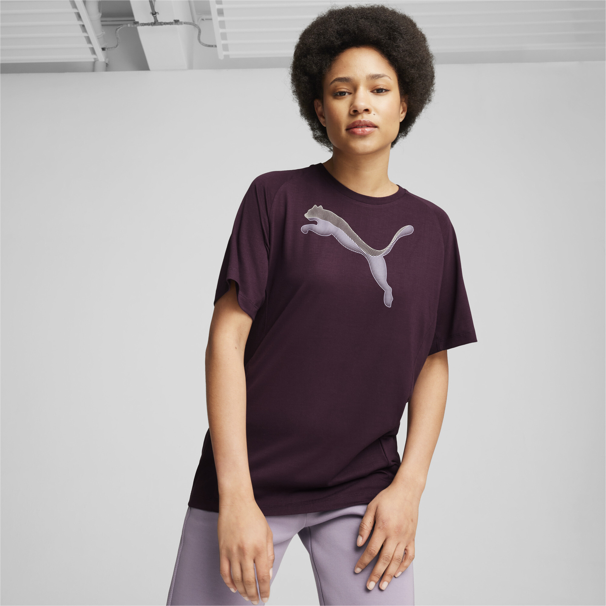 Puma ქალის მაისური EVOSTRIPE Tee Midnight Plum