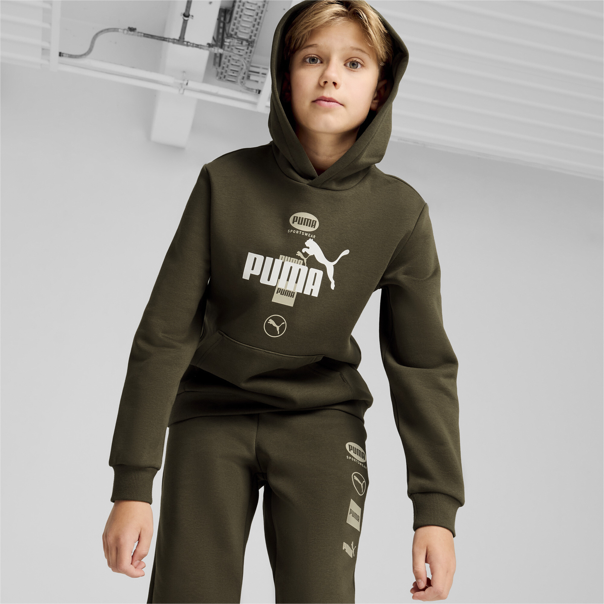 Puma ბავშვის ჯემპრი PUMA POWER Graphic Hoodie FL B Dark Oliv
