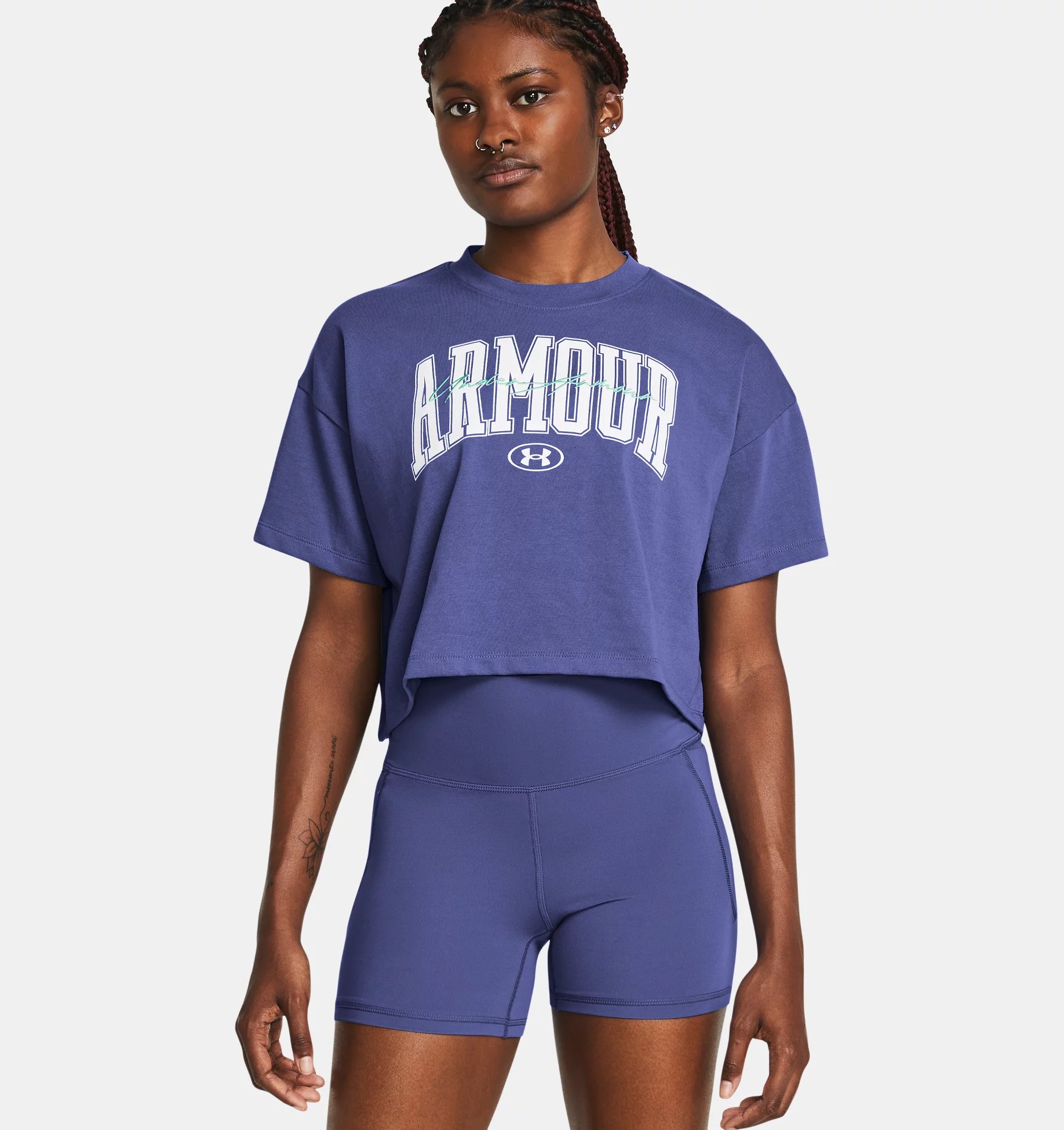 Under Armour ქალის მაისური UA HW SCRIPTED WM CROP SS-PPL
